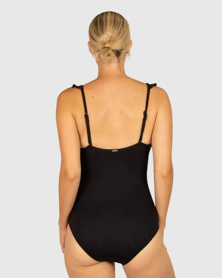 Baku Baku Chloro E.F Cup Frill One Piece Swimsuit - Black Baku Chloro E.F Cup Frill One Piece Swimsuit - Black Splash Swimwear One Pieces