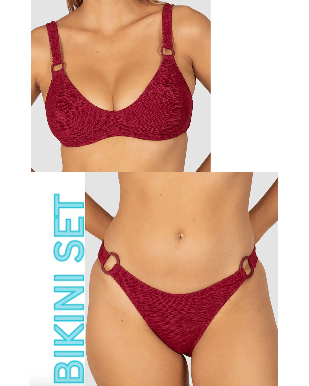 Baku Baku Ibiza Scoop Bralette & Ring Hipster Bikini Bottom Baku Ibiza Scoop Bralette & Ring Hipster Bikini Bottom Splash Swimwear Bikini Set 12 / Scarlet