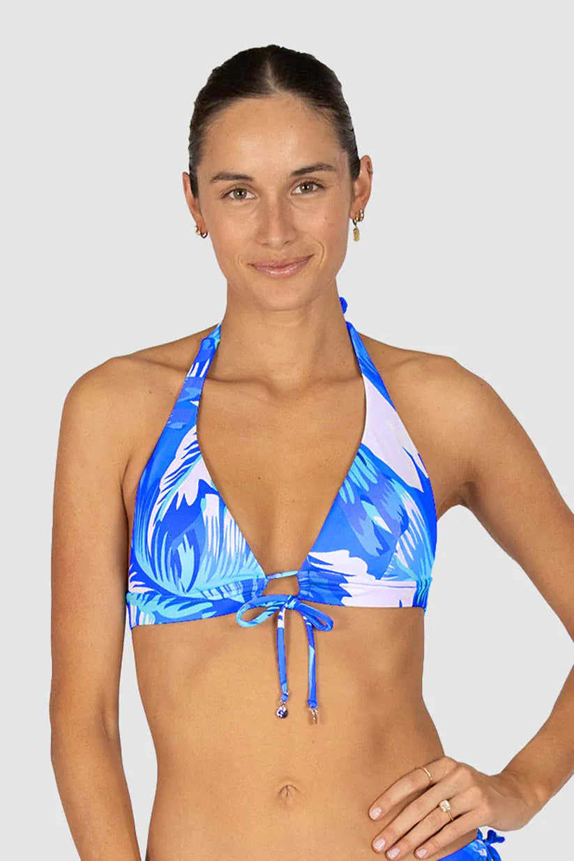 Baku Baku Kokomo Longline Halter Bikini Bra Top - White Baku Kokomo Lline Halter | Baku Splash Swimwear Bikini Tops
