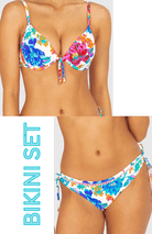 Baku Baku Le Jardin Booster Bikini Bra Top & Tie Side Hipster Bikini Bottom Bikini Set - White Baku Le Jardin Booster Bikini Bra Top & Tie Side Hipster Bikini Bottom Bikini Set - White Splash Swimwear