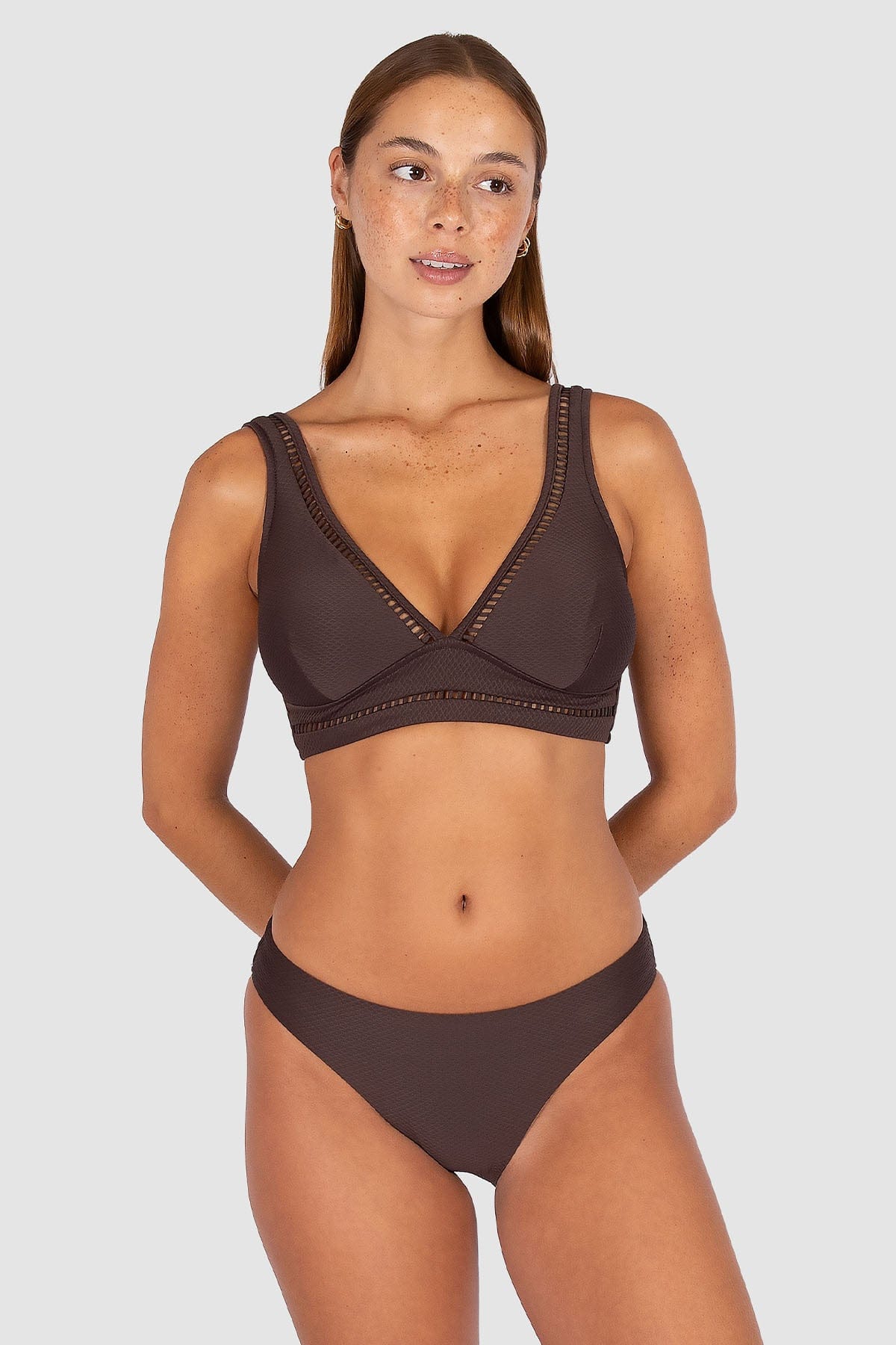 Baku Baku Rococco D/DD Longline Bra - Cocoa Baku Rococco D/DD Longline Bra - Cocoa Splash Swimwear Bikini Tops
