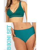 Baku Baku Rococco D/DD Longline Bra & Mid Bikini Pant - Jungle Baku Rococco D/DD Longline Bra & Mid Bikini Pant - Jungle Splash Swimwear Bikini Set