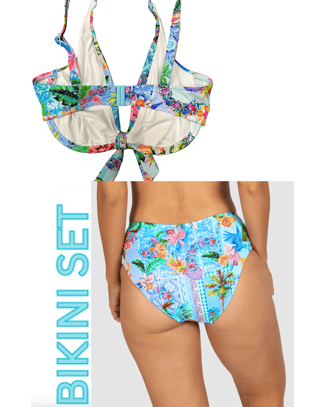 Baku Baku Sardinia F Cup Triangle Bikini Bra Top & Sardinia Mid Pant - Ocean Baku Sardinia F Cup Triangle Bikini Bra Top & Sardinia Mid Pant - Ocean Splash Swimwear Bikini Set