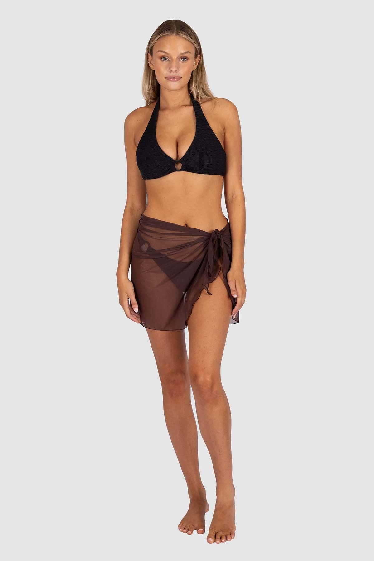 Baku Baku Short Mesh Pareo C636PRP Baku Short Mesh Pareo Splash Swimwear Sarongs Chocolate / S/M 9361355162388