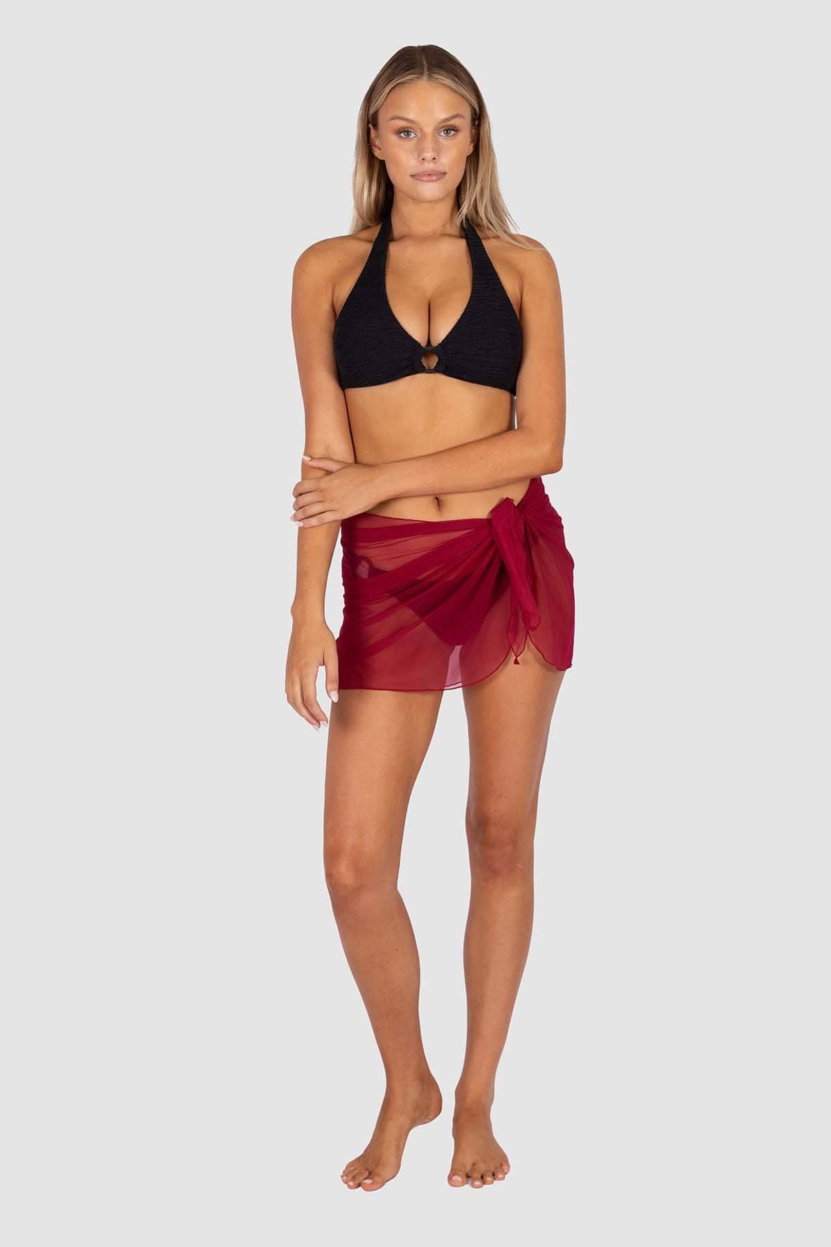 Baku Baku Short Mesh Pareo C636PRR Baku Short Mesh Pareo Splash Swimwear Sarongs Scarlet / S/M 9361355162463