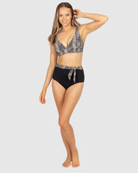 Baku Tidal Wave Sash High Waist Bikini Pant - Black/ Tan Baku Tidal Wave Sash High Waist Bikini Pant - Black/ Tan Splash Swimwear Bikini Bottoms