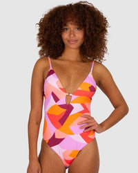 Baku Utopia Plunge Lace Back One Piece - Sunset Splash Swimwear