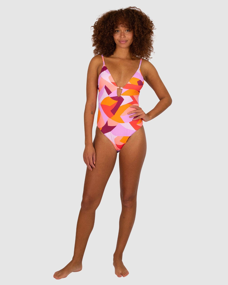 Baku Utopia Plunge Lace Back One Piece - Sunset Splash Swimwear