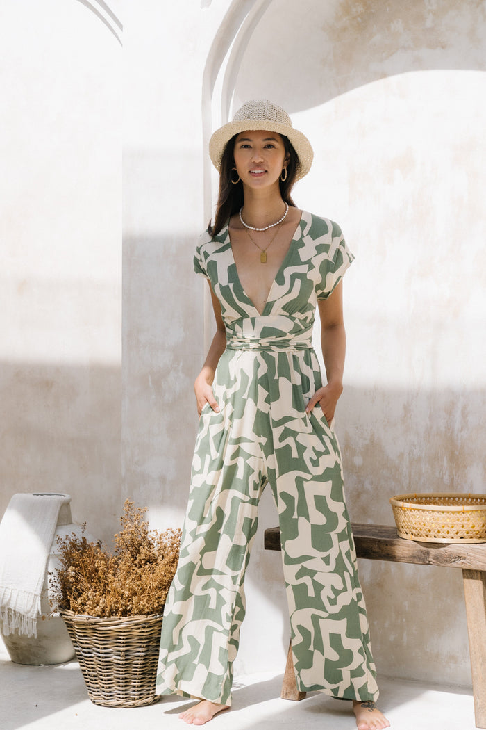 Bali Boatshed Kaleidoscope Green Amora Jumpsuit Splash Swimwear Jumpsuit