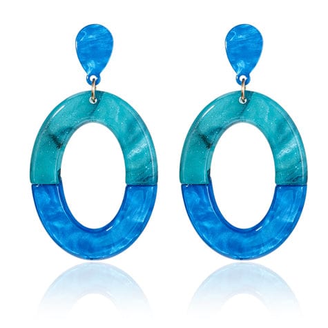 Blue Scarab Accessories E440321 Blue/Ocean Sia Two Tone Oval Resin Earrings Blue Scarab Sia Chain Necklace - Blue/Green