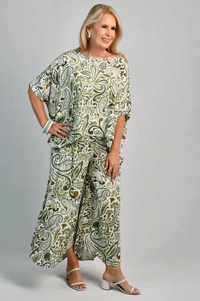 Bodacious Bodacious Sydney Wide Leg Pant - Paisley Green Bodacious Sydney Wide Leg Pant - Paisley Green Splash Swimwear Pants