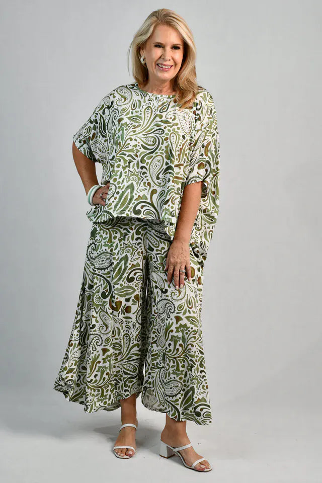 Bodacious Bodacious Sydney Wide Leg Pant - Paisley Green Bodacious Sydney Wide Leg Pant - Paisley Green Splash Swimwear Pants