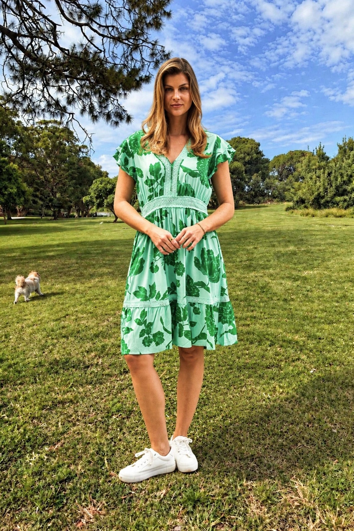 Boho Australia Boho Australia Emaan Dress - Green Floral Boho Australia Emaan Dress - Green Floral Splash Swimwear Dresses