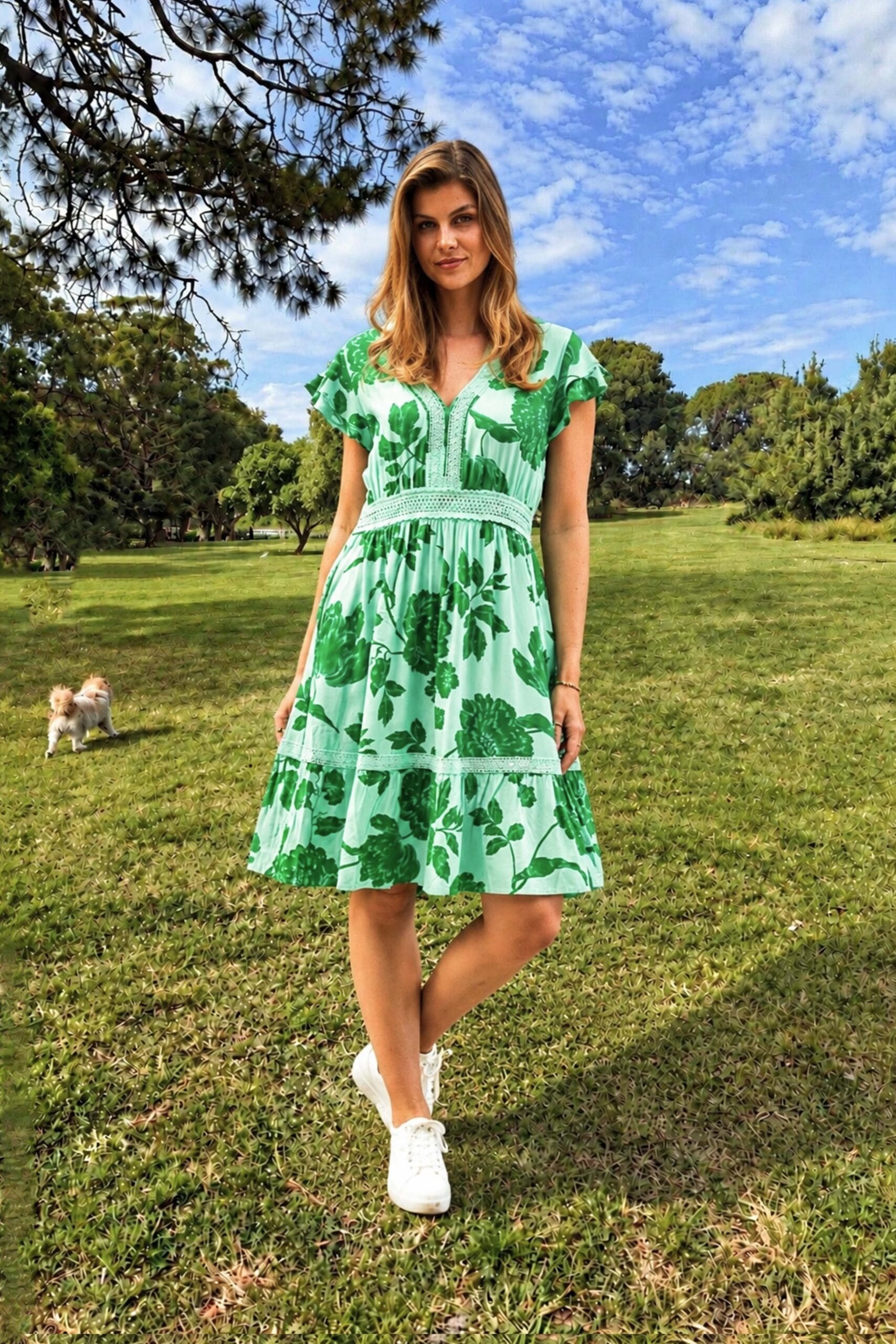 Boho Australia Boho Australia Emaan Dress - Green Floral Boho Australia Emaan Dress - Green Floral Splash Swimwear Dresses