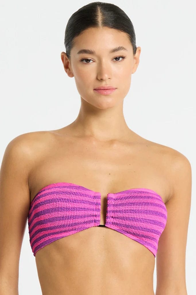 Bond Eye Blake Bandeau - Cerise Stripe BOUND305L Bond Eye Blake Bandeau - Cerise Stripe Splash Swimwear Bikini Tops O/S 9347760536396