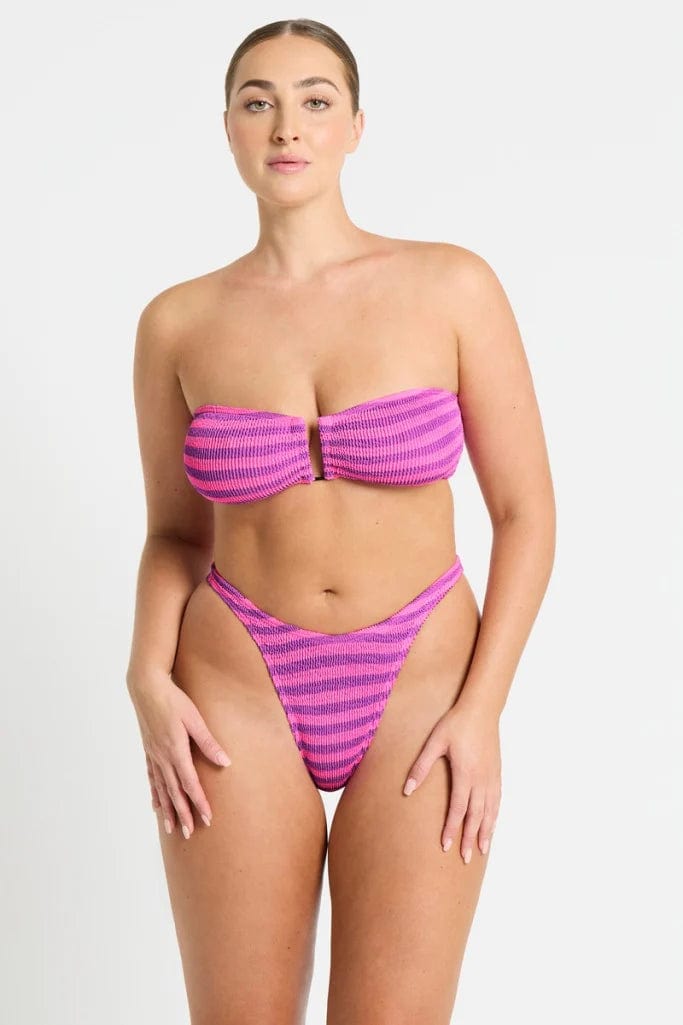 Bond Eye Blake Bandeau - Cerise Stripe BOUND305L Bond Eye Blake Bandeau - Cerise Stripe Splash Swimwear Bikini Tops O/S 9347760536396