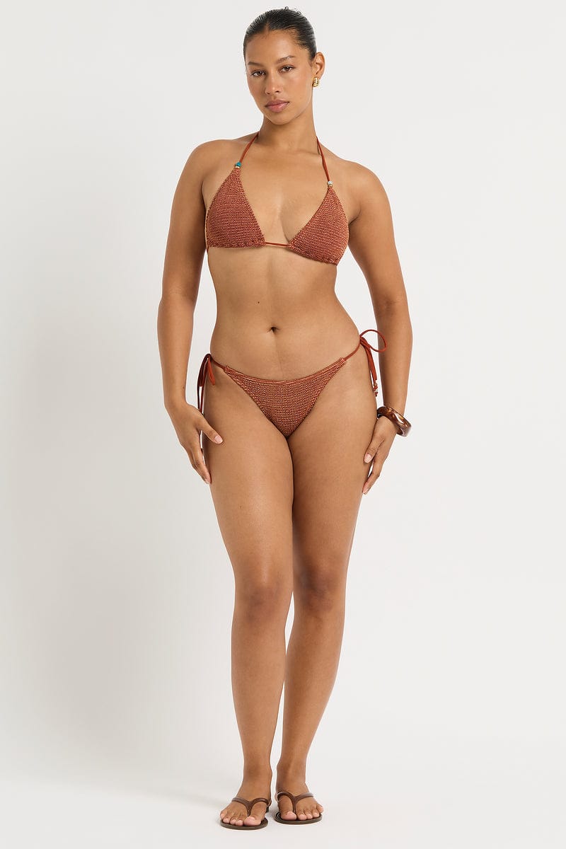 Bond Eye Bond Eye Beaded Ingrid Tri - Ginger Waffle Lurex BOUND875W Bond Eye Beaded Ingrid Tri - Ginger Waffle Lurex Splash Swimwear Bikini Bottoms Ginger / O/S 9347760768667