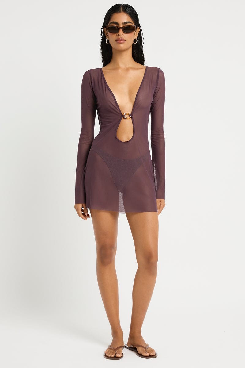 Bond Eye Bond Eye Ring Priya Mini Dress - Fig Bond Eye Ring Priya Mini Dress - Fig Splash Swimwear Dresses