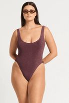 Bond Eye Bond Eye Ring Side Madison One Piece - Amarena Lurex Micro BOUND763LM Bond Eye Ring Side Madison One Piece - Amarena Lurex Micro Splash Swimwear Cheeky Bikini Bottoms O/S