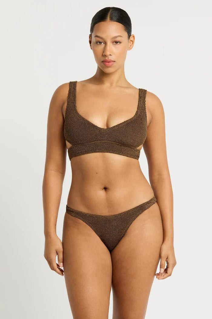 Bond Eye Vista Brief - Cocoa Lurex BOUND369W Splash Swimwear Cheeky Bikini Bottoms O/S 9347760591142