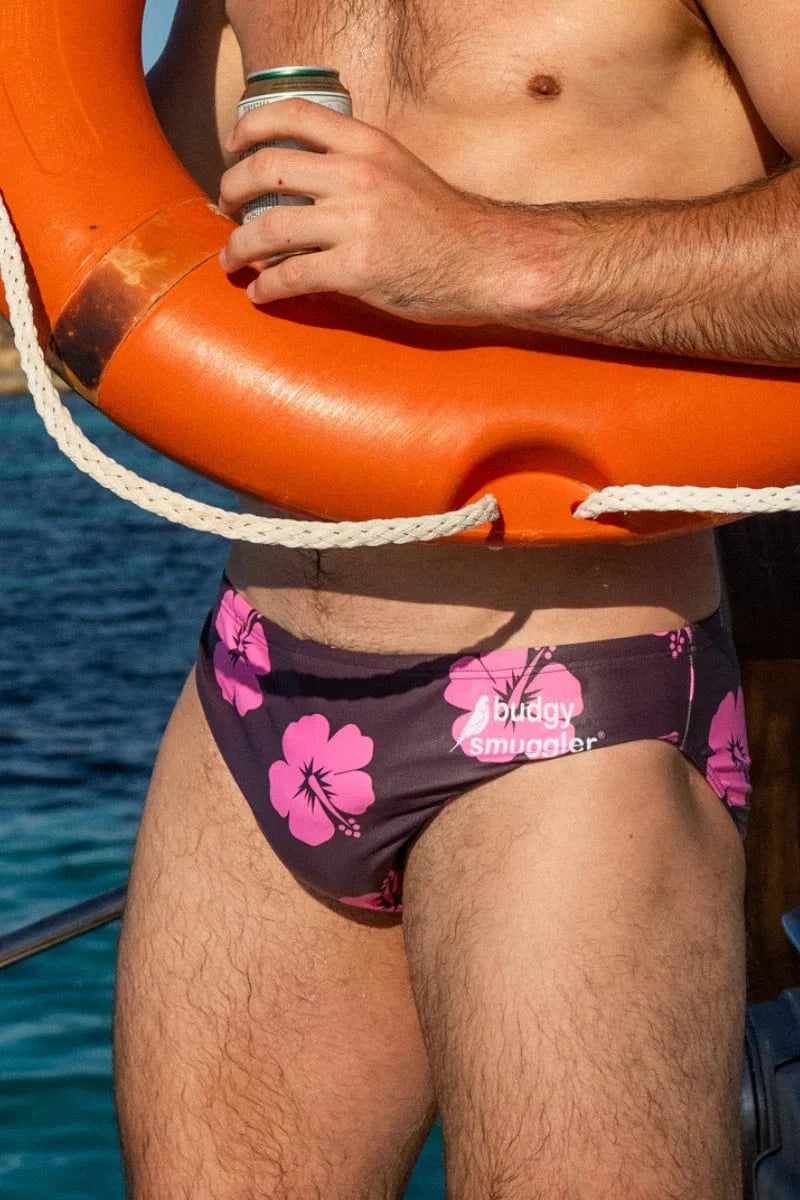 Budgy Smuggler Brown and Pink Hibiscus Brown and Pink Hibiscus Splash Swimwear