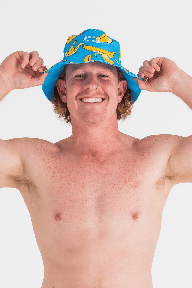 Budgy Smuggler Bucket Hat in Blue Bananas Splash Swimwear