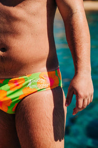 Budgy Smuggler Orange and Green Hibiscus Orange and Green Hibiscus Splash Swimwear