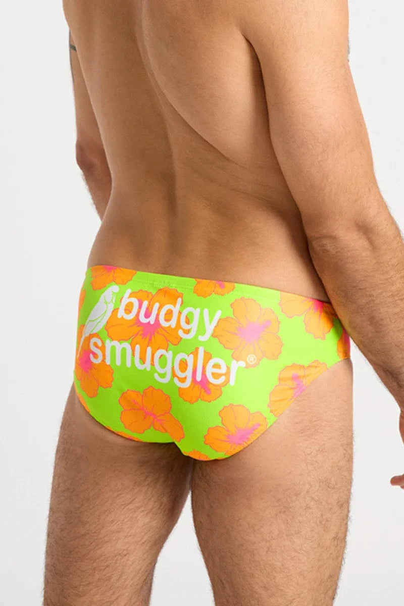 Budgy Smuggler Orange and Green Hibiscus Orange and Green Hibiscus Splash Swimwear