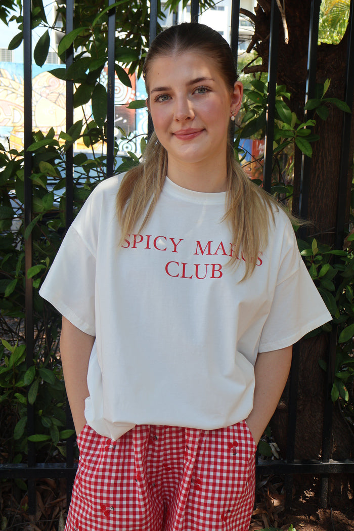 By Frankie PJ's/T-Shirt Set - Spicy Margs Club By Frankie White/ Red Cherry Spicy Margs Club T-Shirt Set Splash Swimwear Clothing