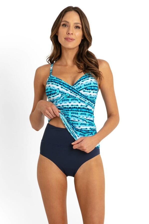 Jasmine Twist Front Singlet - Blue - Sunseeker - Splash Swimwear  - Bikini Tops, Feb24, Sunseeker, tankini tops, Women Singlets, Womens, womens swim - Splash Swimwear 