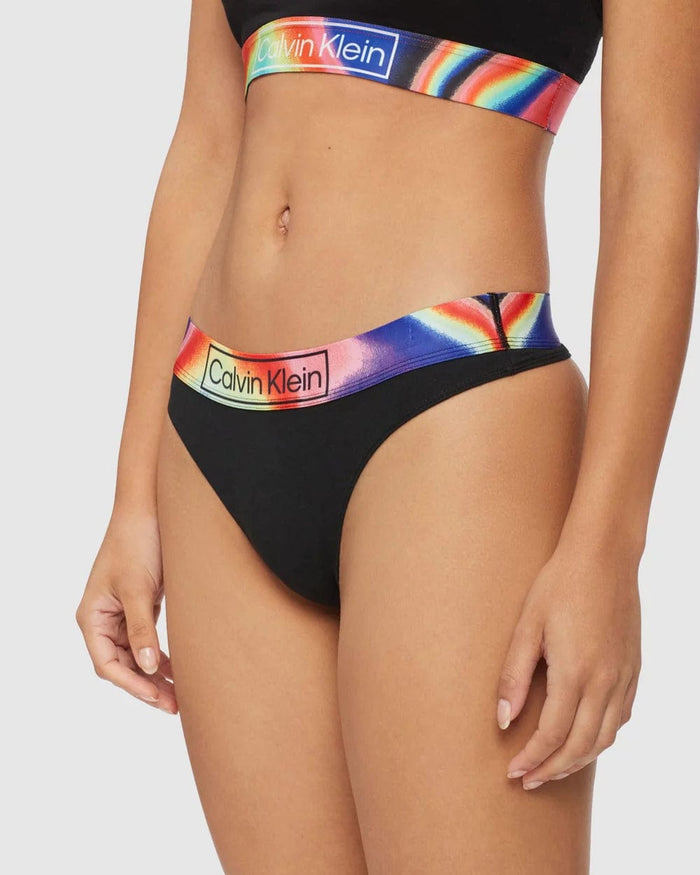 Calvin Klein Pride Thong - Black Splash Swimwear Bikini Bottoms