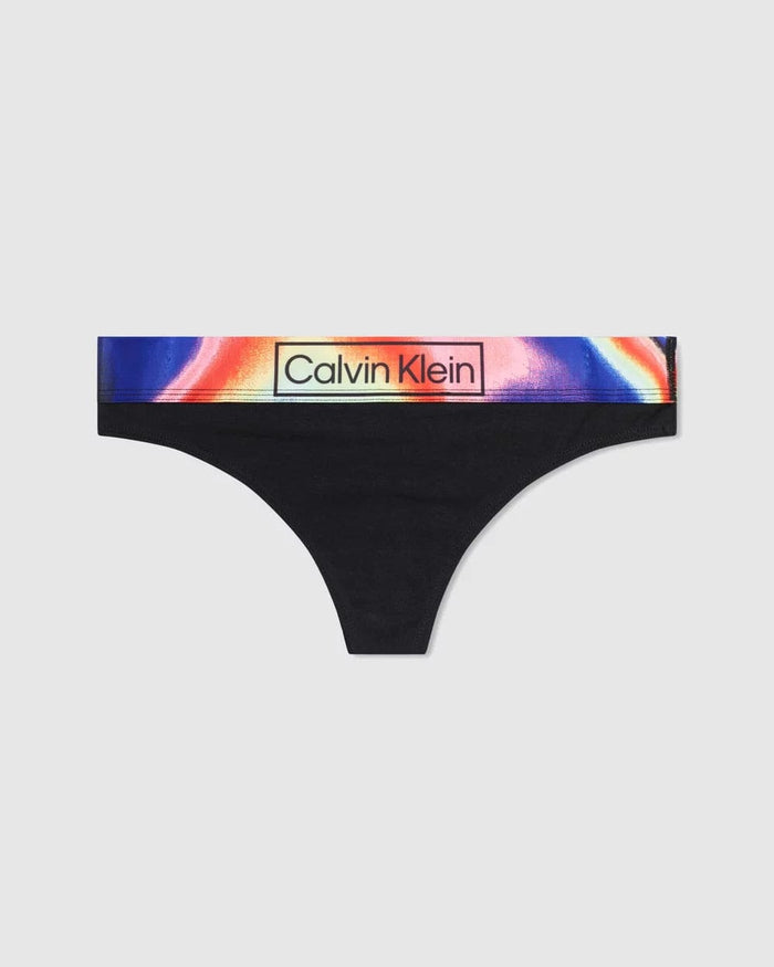 Calvin Klein Pride Thong - Black Splash Swimwear Bikini Bottoms