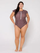 Capriosca Capriosca Chocolate Polka Dot Frill Sleeve One Piece Capriosca Chocolate Polka Dot Frill Sleeve One Piece Splash Swimwear One Pieces