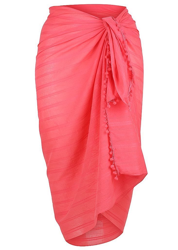 Capriosca Cotton Pom Pom Sarong CCS2110 Splash Swimwear Sarongs Pink / O/S 9351571048092