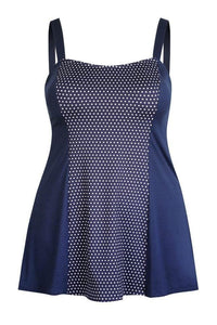 Navy Dots Wide Strap Swim Dress - Chlorine Resist* - Capriosca - Splash Swimwear  - capriosca, chlorine resist, Dresses, June22, plus size, swim dresses, Womens, womens swim - Splash Swimwear 