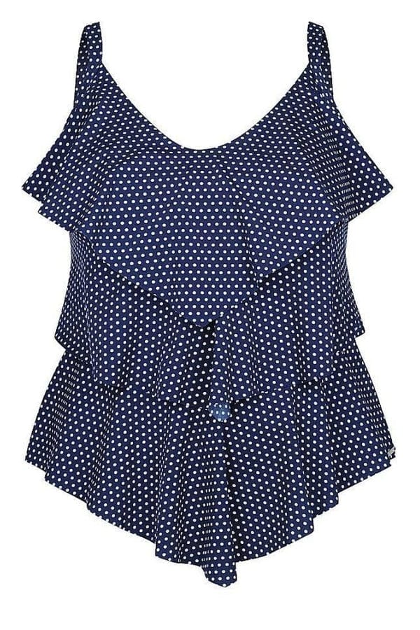 Capriosca Navy White Dots 3 Tier Tankini Top - Chlorine Resist Splash Swimwear Swim Dress, Tankini & One Piece