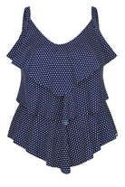 Capriosca Navy White Dots 3 Tier Tankini Top - Chlorine Resist Splash Swimwear Swim Dress, Tankini & One Piece
