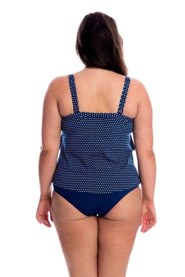 Capriosca Navy White Dots 3 Tier Tankini Top - Chlorine Resist Splash Swimwear Swim Dress, Tankini & One Piece