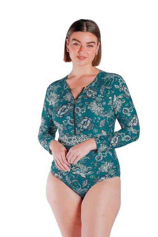 Capriosca Sardinia Long Sleeve One Piece Capriosca Vintage Paisley Frill Sleeve One Piece Splash Swimwear Swim Dress, Tankini & One Piece