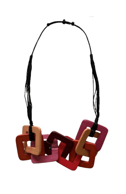 Cinnamon Creations Multi Col Large Squares Wood Neck Lace N6-6197DHU Splash Swimwear 1000021558