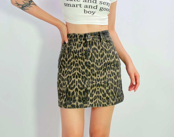 Country Denim Leopard Stretch A Line Demin Skirt CGK1762-DARK Leopard Stretch A Line Demin Skirt Splash Swimwear Dark / 6 1000022613