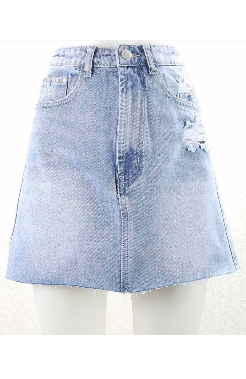 Country Denim Light Wash Denim A-line Mini Skirt Splash Swimwear