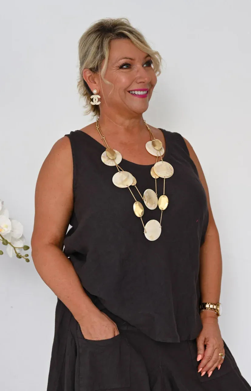 Donna Donna Camio Linen Staple Top Camio Linen Staple Top Splash Swimwear Clothing Top Cocco / S/M 13417CCS