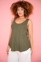 Donna Donna Camio Linen Staple Top 13417 Camio Linen Staple Top Splash Swimwear Clothing Top Khaki / S/M 1000021229