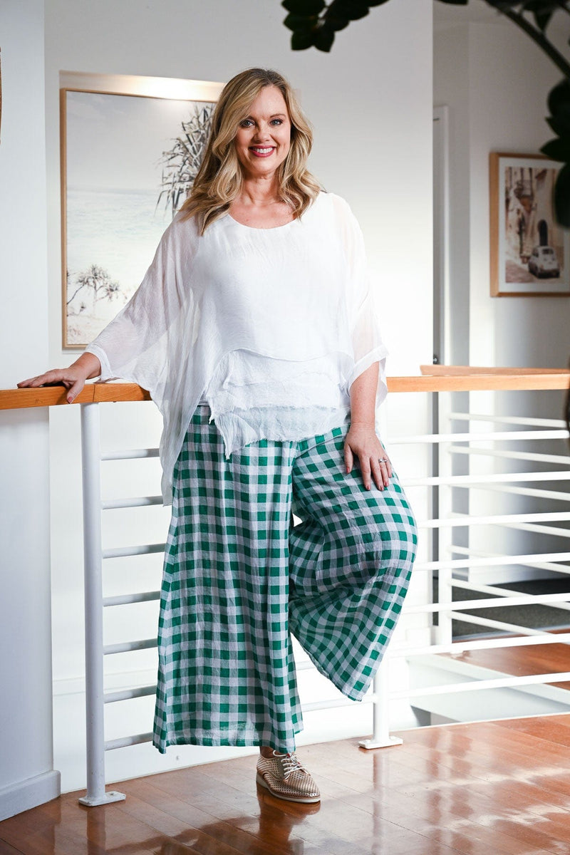 Donna Donna Collot Check Linen Pant Donna Donna Collot Check Linen Pant Splash Swimwear Clothing Pant