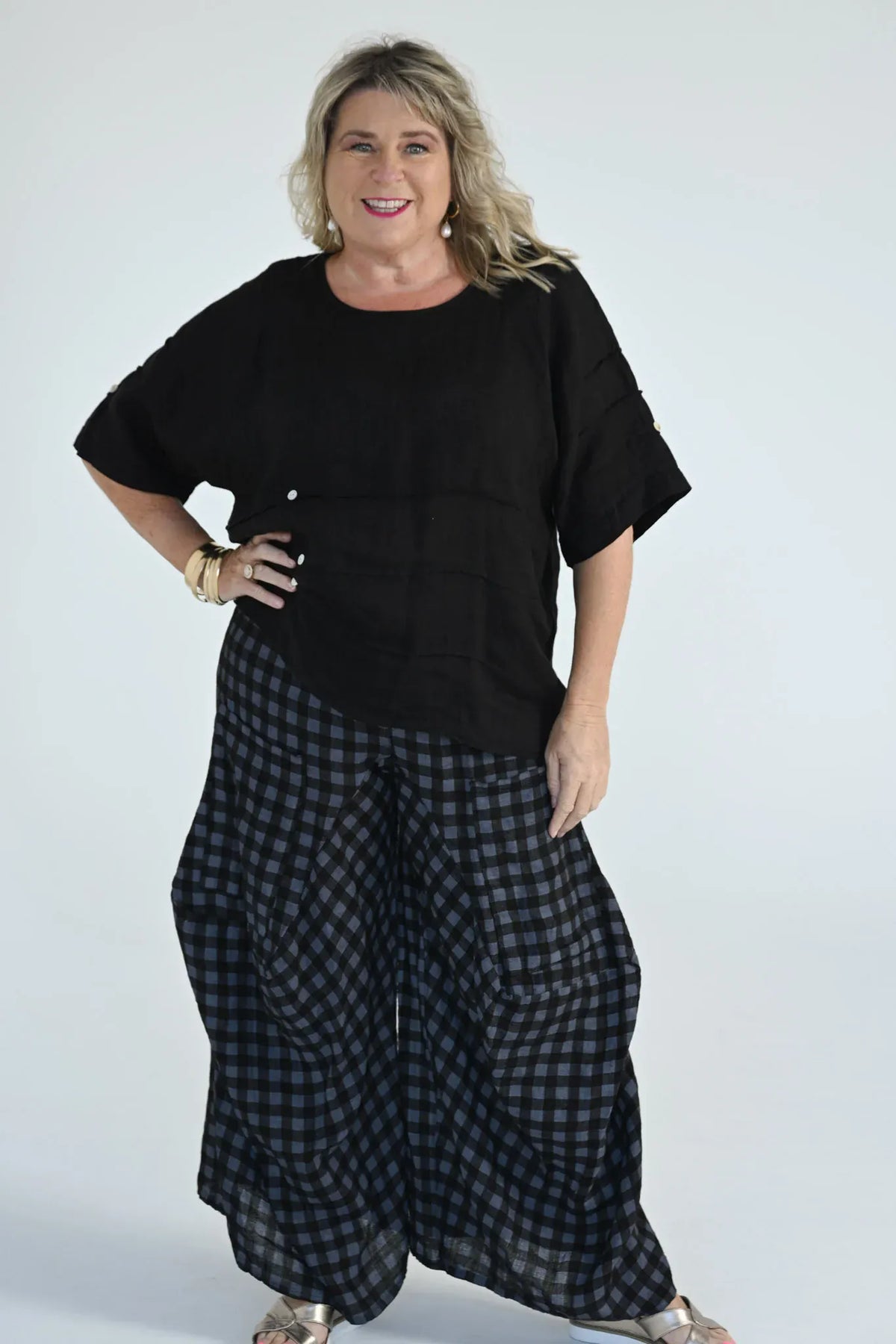 Donna Donna Donna Donna Alicia Pant - Black Check Alicia Pant 2440 Black Check | Donna Donna Splash Swimwear Pants