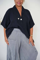 Donna Donna Donna Donna Alicia Pant - Navy Pinstripe Alicia Pant 2440 Black Check | Donna Donna Splash Swimwear Pant