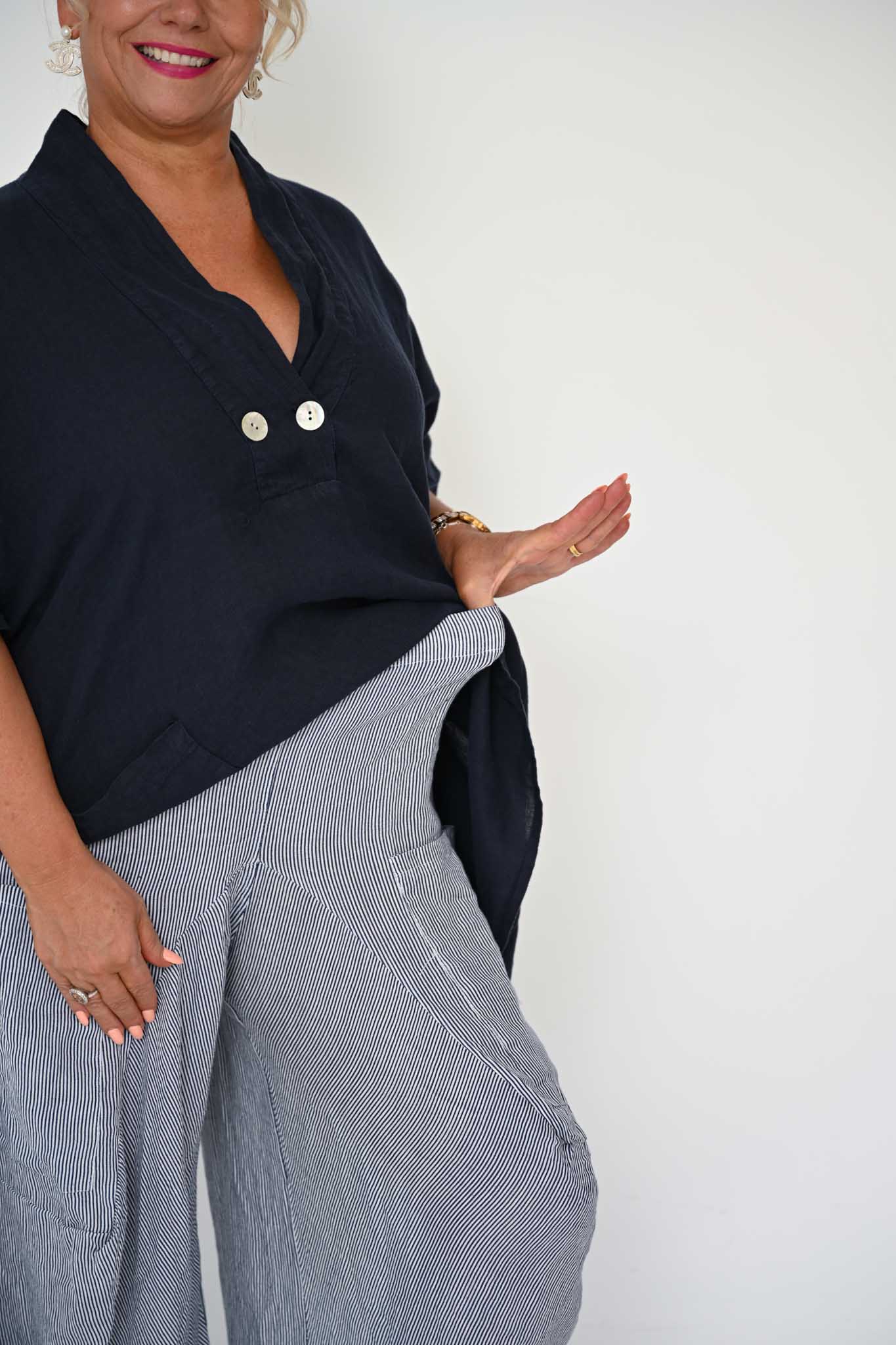 Donna Donna Donna Donna Alicia Pant - Navy Pinstripe Alicia Pant 2440 Black Check | Donna Donna Splash Swimwear Pant