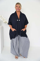Donna Donna Donna Donna Alicia Pant - Navy Pinstripe Alicia Pant 2440 Black Check | Donna Donna Splash Swimwear Pant