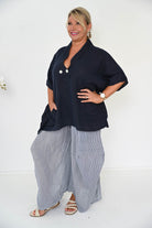 Donna Donna Donna Donna Alicia Pant - Navy Pinstripe Alicia Pant 2440 Navy Pinstripe | Donna Donna Splash Swimwear Pants